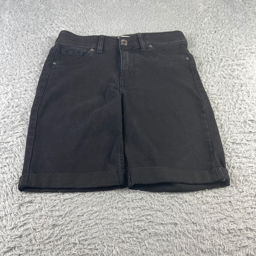Angels Forever Young Womens Black Denim Cuffed Shorts Size 4 Stretch Mid Rise